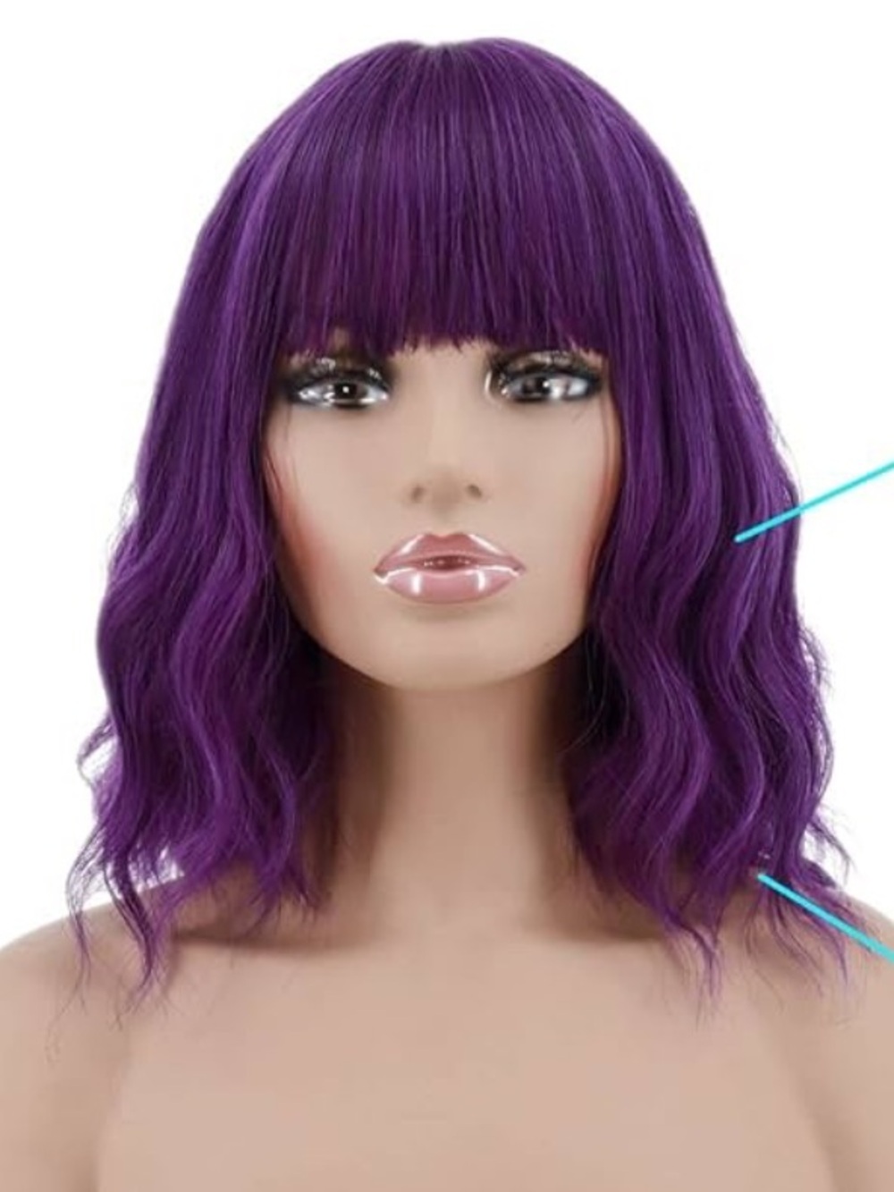 Women’s New Short Wavy Synthetic Wig with Bangs - Purple